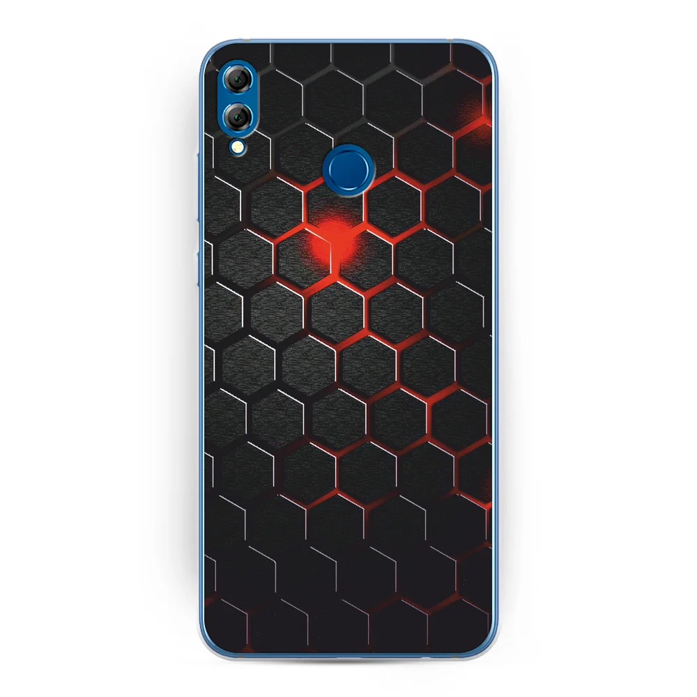 Тёмно-бордовый силиконовый чехол на Honor 8X / Хонор 8Х прозрачный, с рисунком, защита камеры