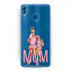 Тёмно-розовый силиконовый чехол на Honor 8X / Хонор 8Х прозрачный, с рисунком, защита камеры