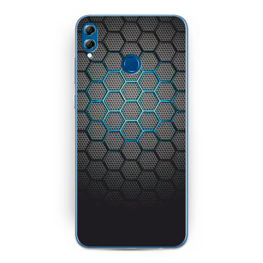Темно-синий силиконовый чехол на Honor 8X / Хонор 8Х прозрачный, с рисунком, защита камеры