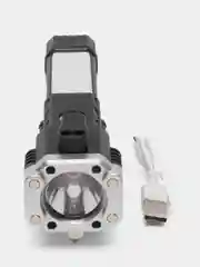 Серебряный фонарик многофункциональный , с зарядкой от USB, удобный в руке, с магнитом, резаком