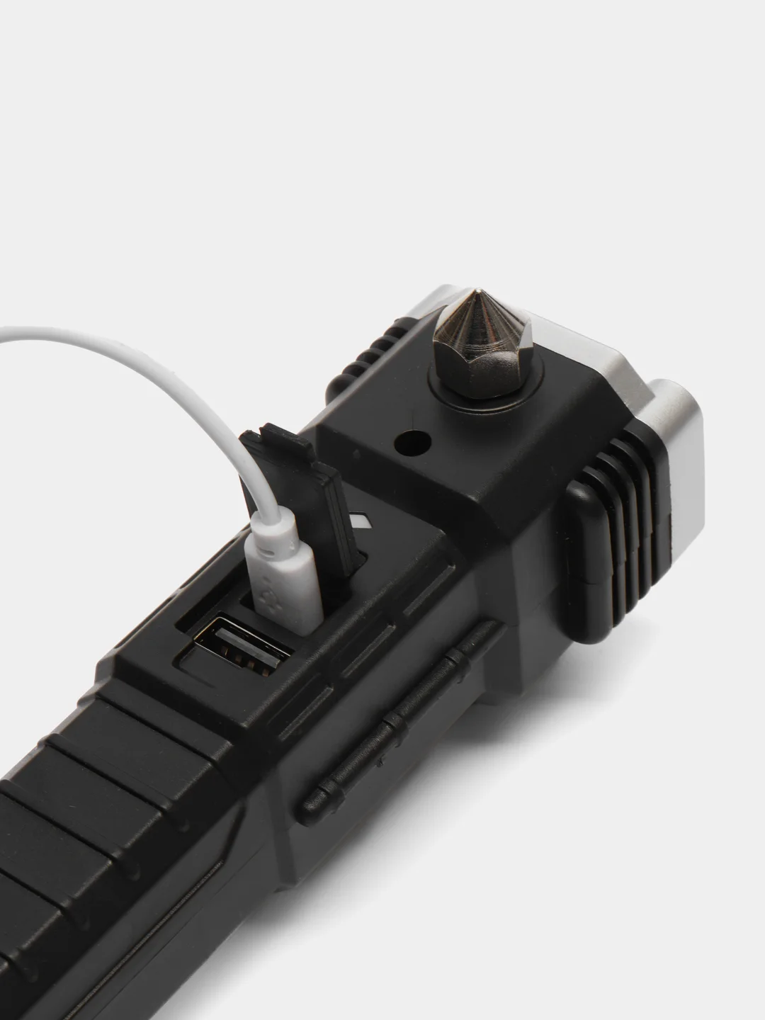 Серебряный фонарик многофункциональный , с зарядкой от USB, удобный в руке, с магнитом, резаком