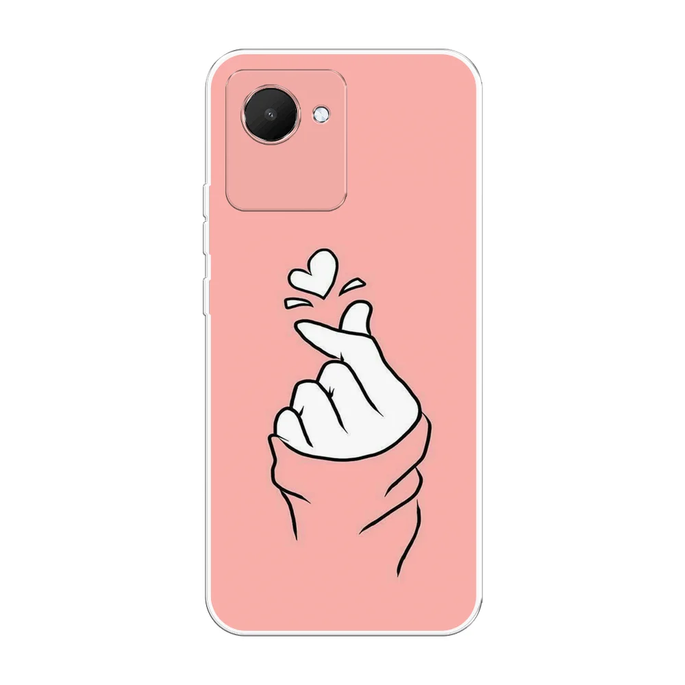 Пастельно-коралловый силиконовый чехол на Realme C30 / Реалми С30 прозрачный, с рисунком, защита камеры