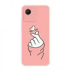 Пастельно-коралловый силиконовый чехол на Realme C30 / Реалми С30 прозрачный, с рисунком, защита камеры