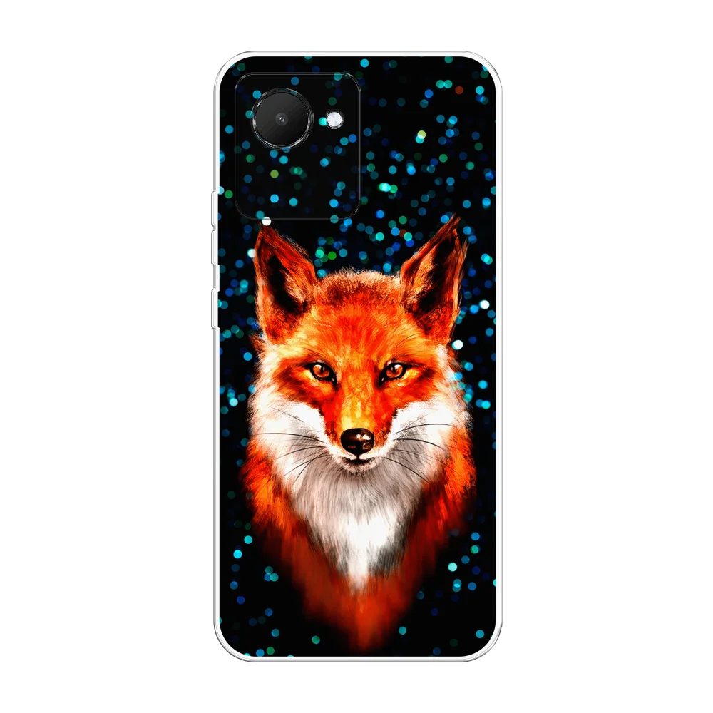 Рыжий силиконовый чехол на Realme C30 / Реалми С30 прозрачный, с рисунком, защита камеры