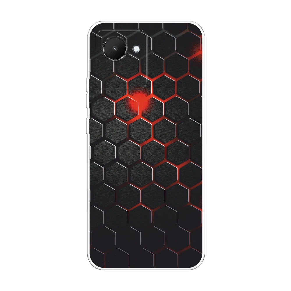 Тёмно-бордовый силиконовый чехол на Realme C30 / Реалми С30 прозрачный, с рисунком, защита камеры