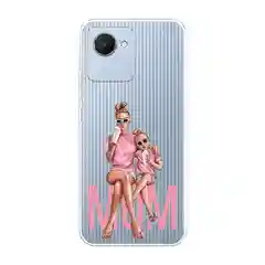 Тёмно-розовый силиконовый чехол на Realme C30 / Реалми С30 прозрачный, с рисунком, защита камеры