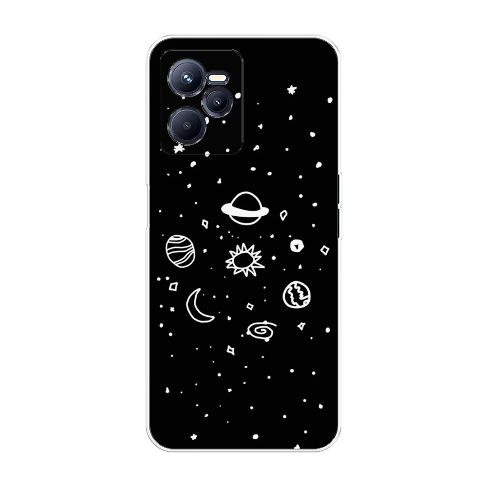 Зеленый силиконовый чехол на Realme C35 / Реалми С35 прозрачный, с рисунком, защита камеры