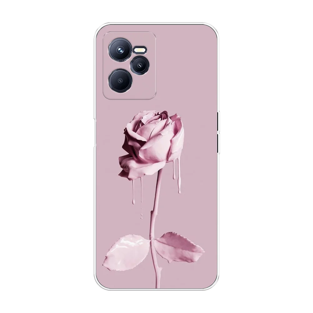 Коралловый меланж силиконовый чехол на Realme C35 / Реалми С35 прозрачный, с рисунком, защита камеры