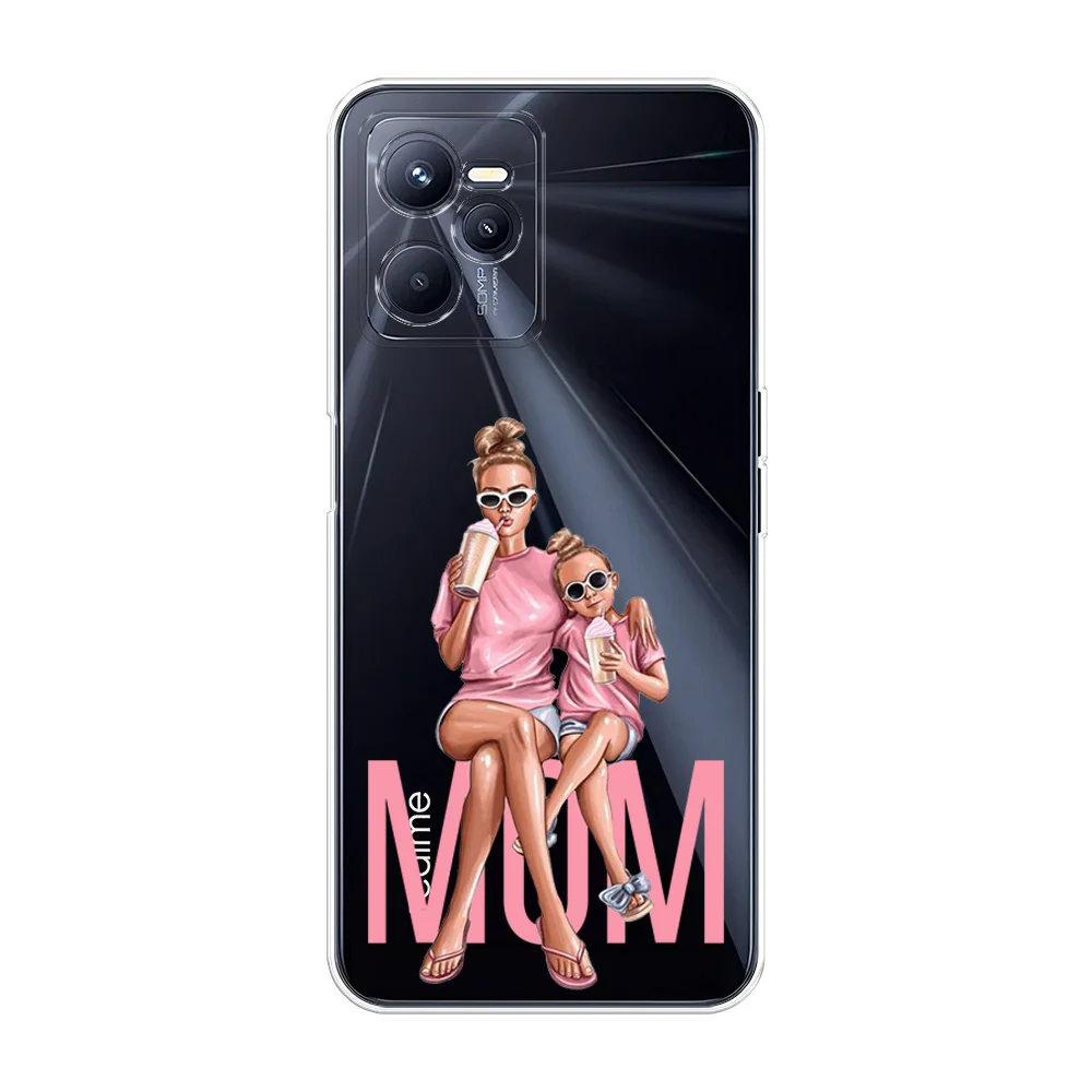 Тёмно-розовый силиконовый чехол на Realme C35 / Реалми С35 прозрачный, с рисунком, защита камеры