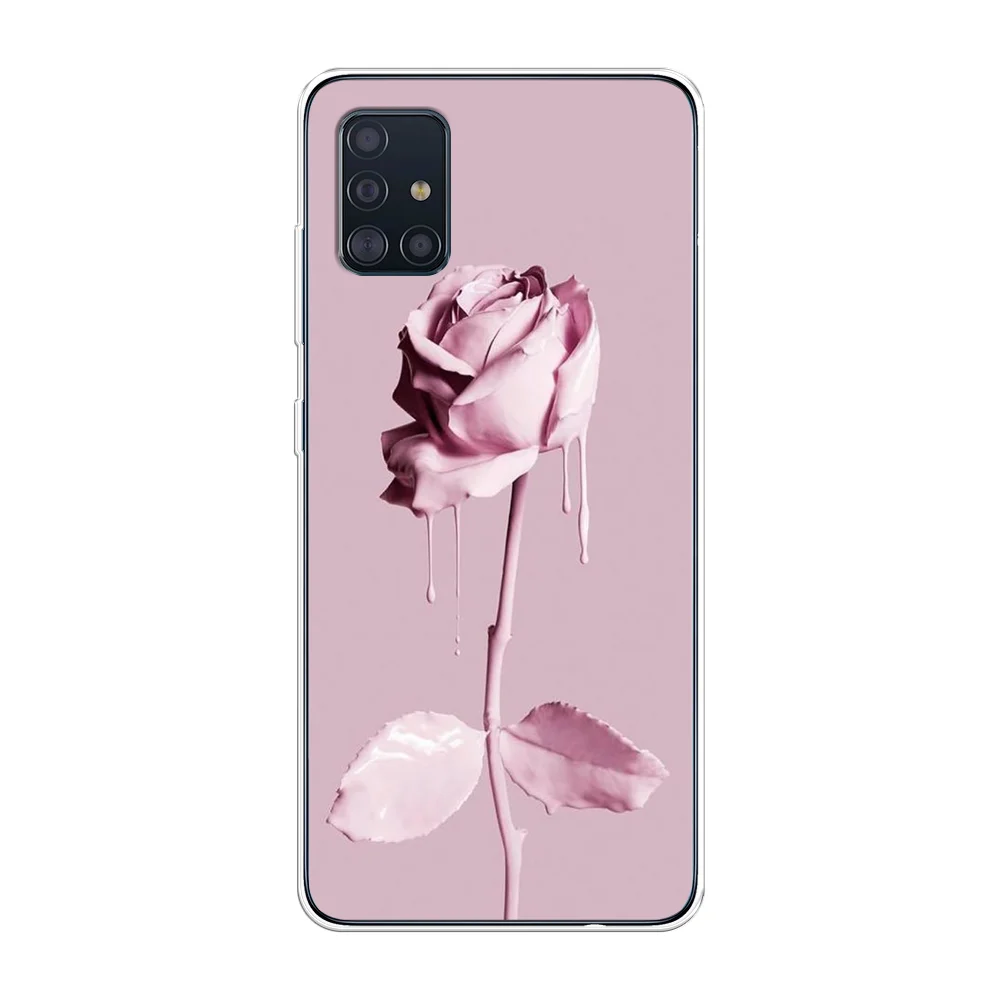 Коралловый меланж силиконовый чехол на Samsung Galaxy A51 / Самсунг А51 прозрачный с рисунком, защита камеры