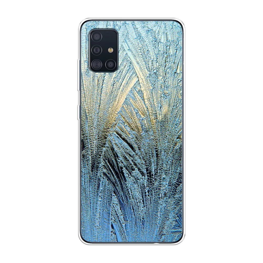 Небесно-голубой силиконовый чехол на Samsung Galaxy A51 / Самсунг А51 прозрачный с рисунком, защита камеры