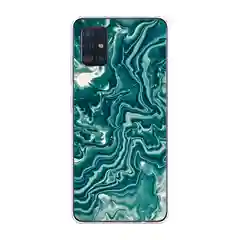 Тёмно-бирюзовый силиконовый чехол на Samsung Galaxy A51 / Самсунг А51 прозрачный с рисунком, защита камеры