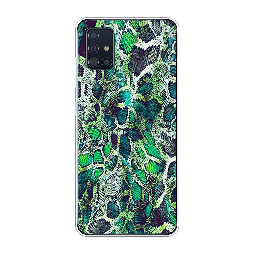 Тёмно-зелёный силиконовый чехол на Samsung Galaxy A51 / Самсунг А51 прозрачный с рисунком, защита камеры