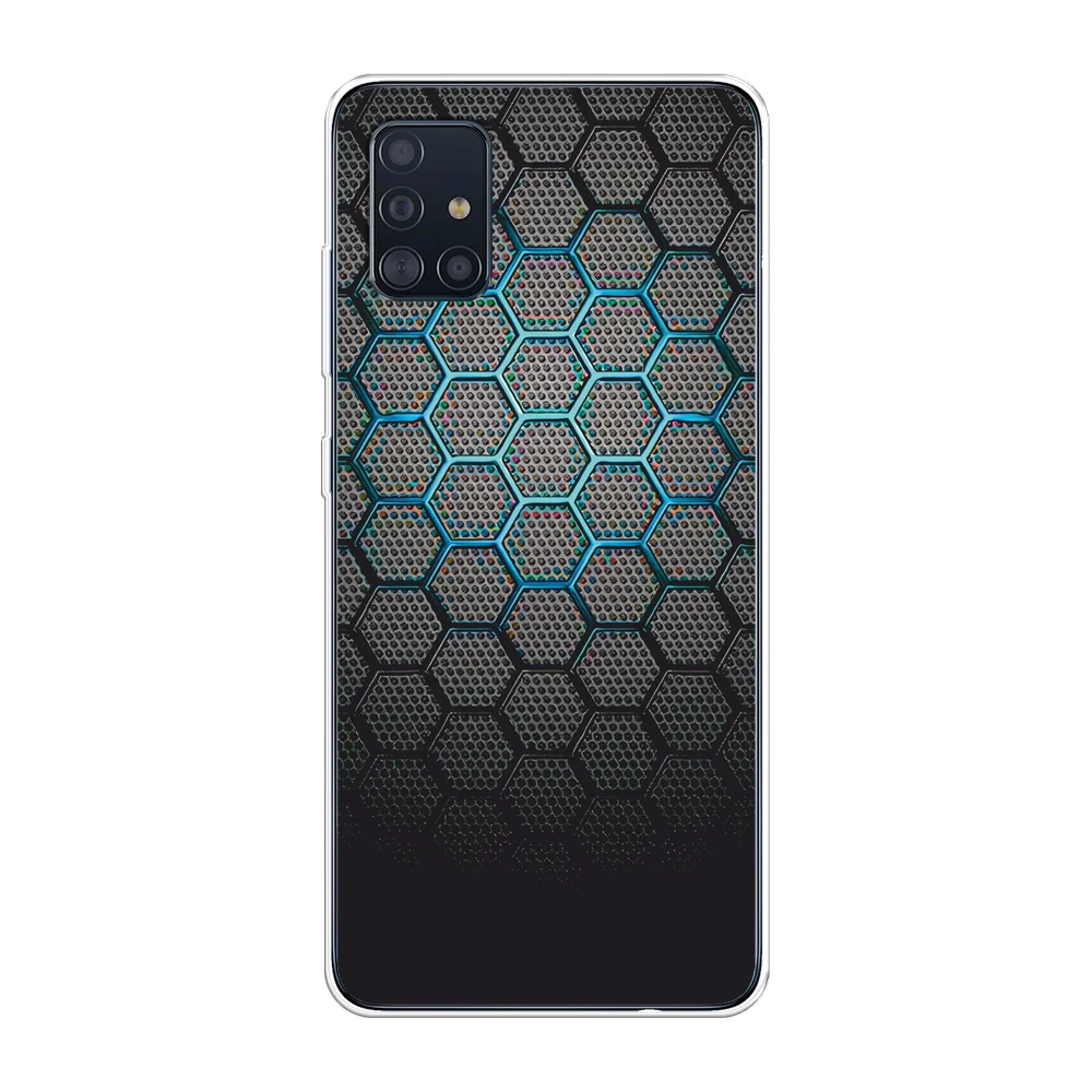 Темно-синий силиконовый чехол на Samsung Galaxy A51 / Самсунг А51 прозрачный с рисунком, защита камеры