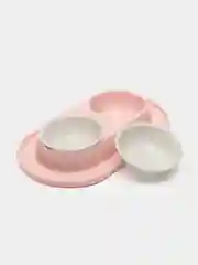 Розовый миска для животных, двойная, на подставке
