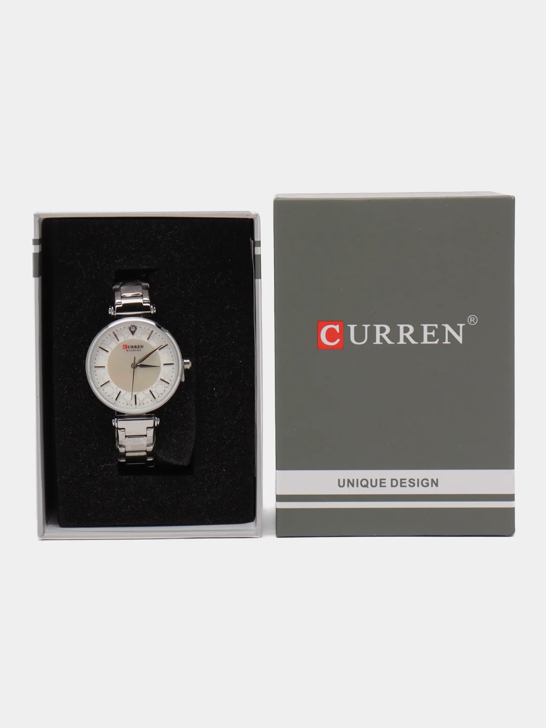 Серебряный женские наручные часы Curren 9072 в подарочной упаковке