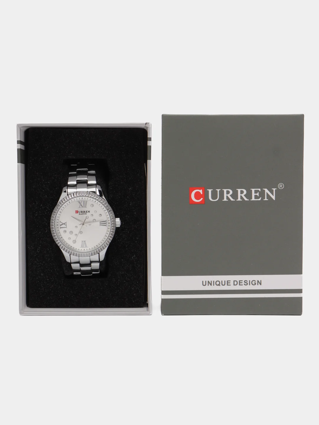 Серебряный женские наручные часы Curren 9009 в подарочной упаковке