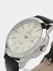 Серебряный мужские наручные часы на кожаном ремешке