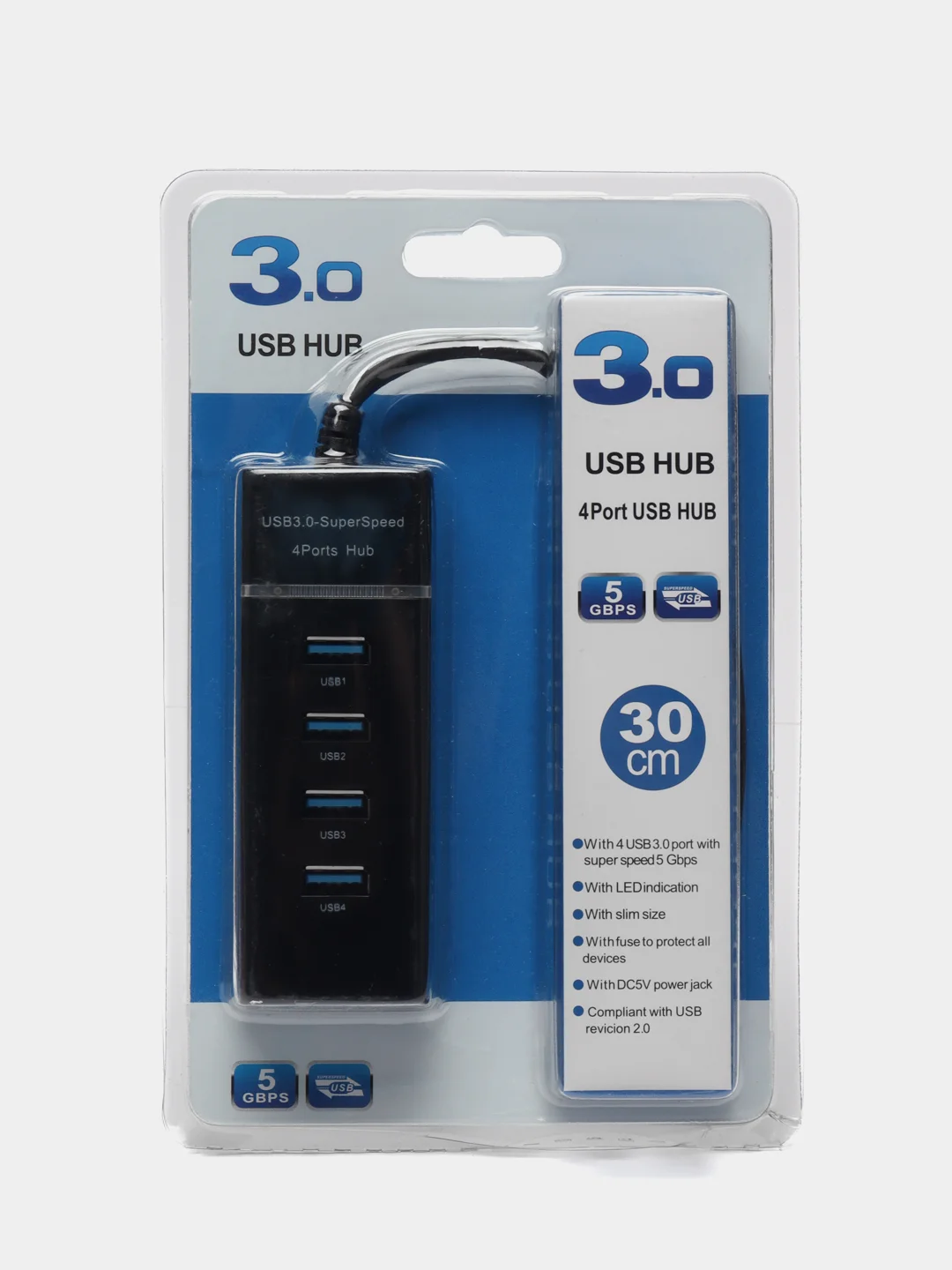 Черный usb хаб на 4 порта USB 3.0 для ноутбука