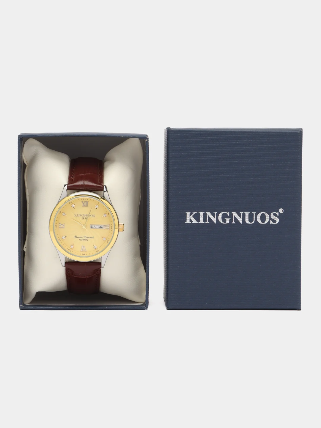 Желтый наручные часы мужские KINGNUOS K-1856 с календарем, в подарочной упаковке