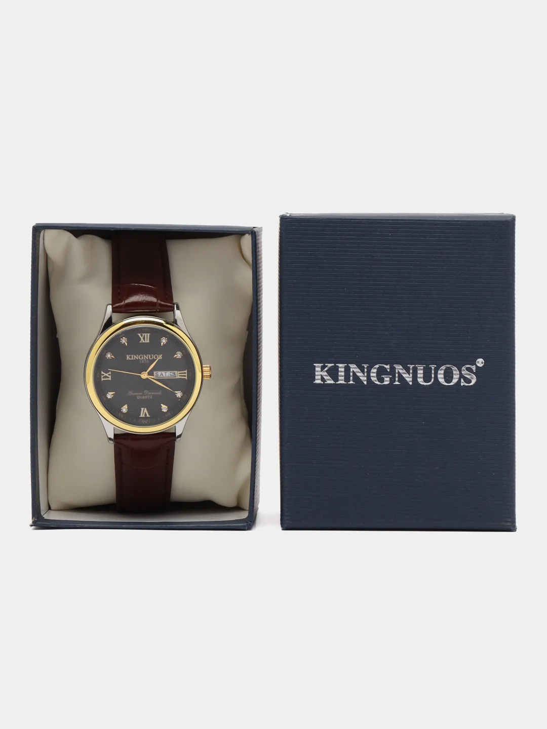 Хром наручные часы мужские KINGNUOS K-1856 с календарем, в подарочной упаковке