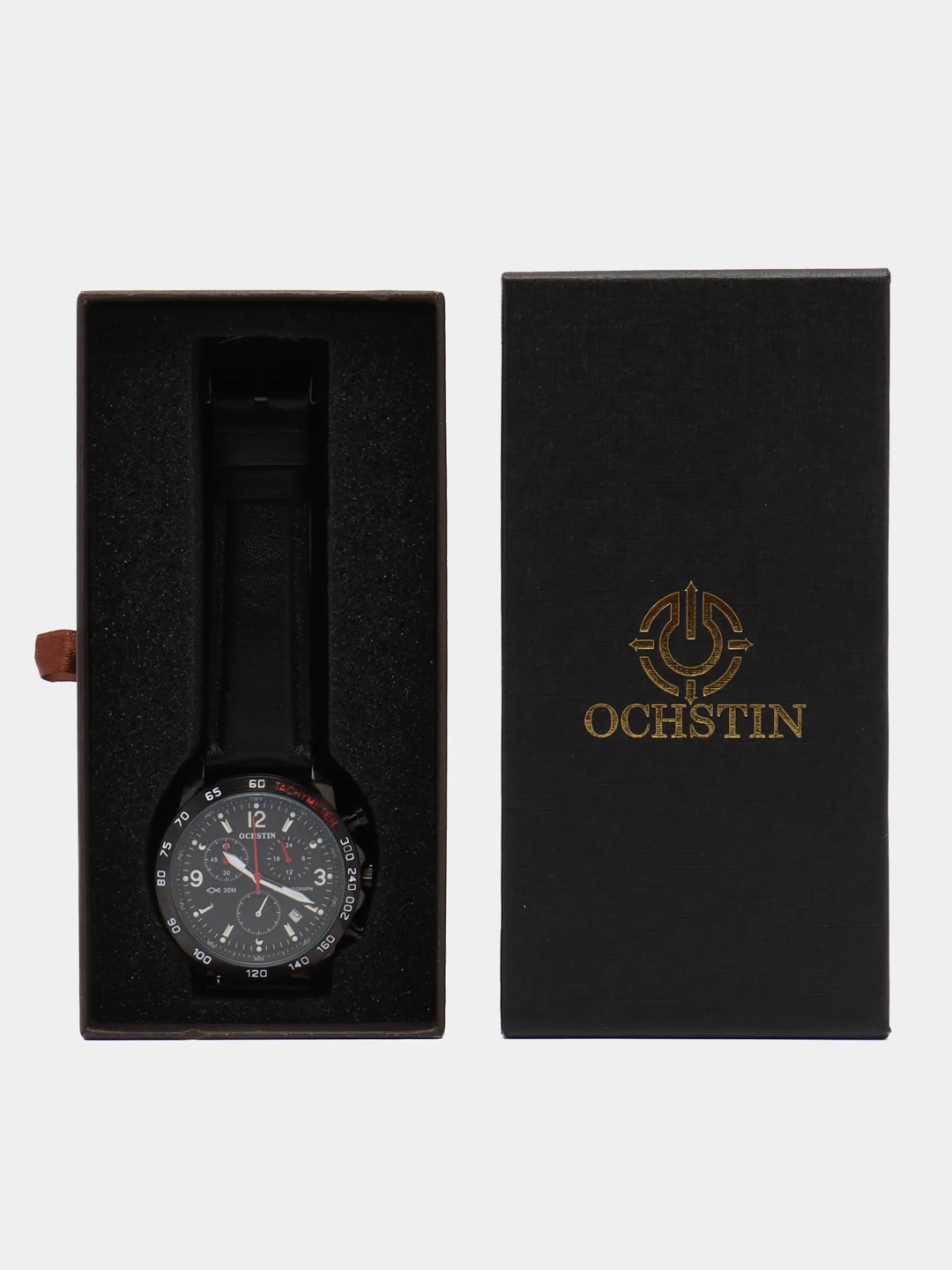 Черный мужские наручные часы Ochstin 6123A c хронографом в подарочной упаковке
