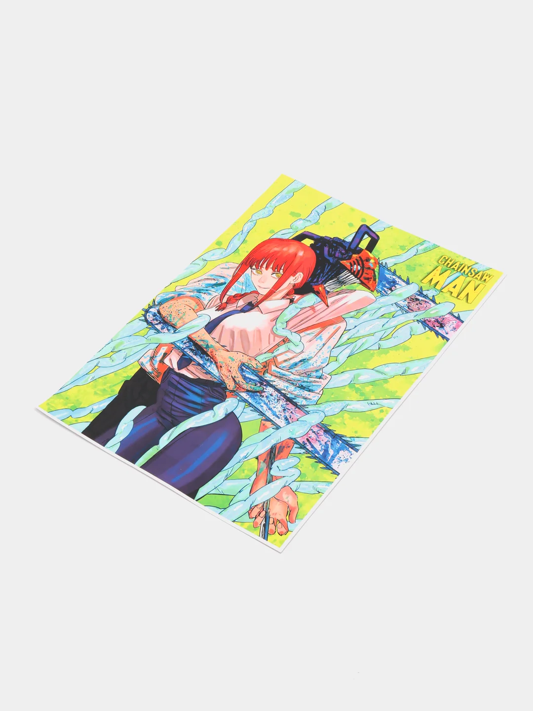 Белый плакат по аниме "Человек-бензопила" (Chainsaw man)