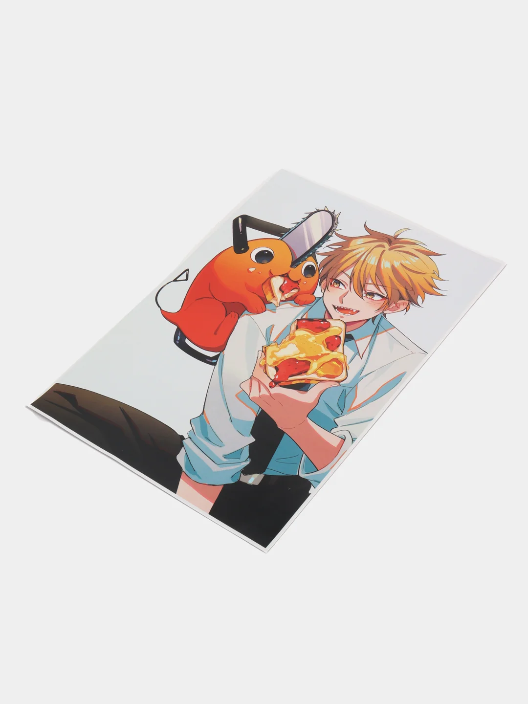 Белый плакат по аниме "Человек-бензопила" (Chainsaw man)