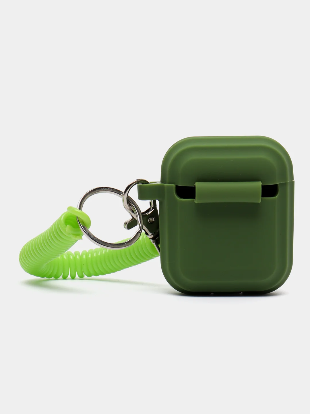 Зеленый чехол для наушников AirPods 1, 2, AirPods Pro, с брелоком, c карабином, силиконовый