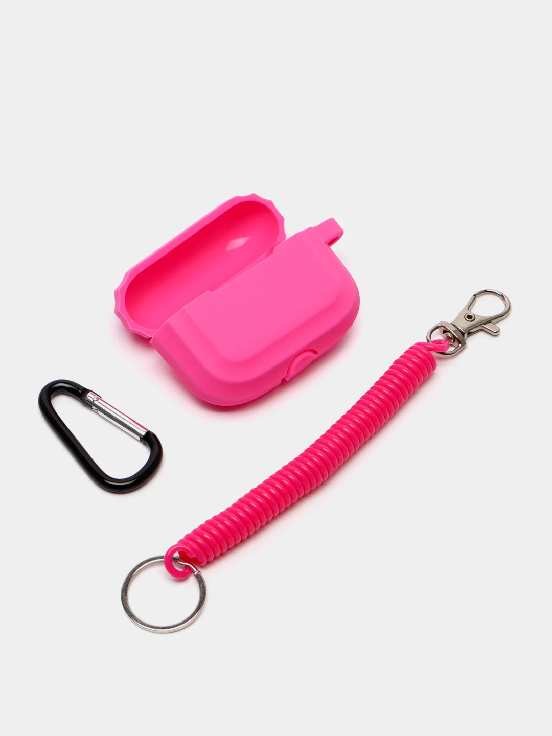 Фуксия чехол для наушников AirPods 1, 2, AirPods Pro, с брелоком, c карабином, силиконовый