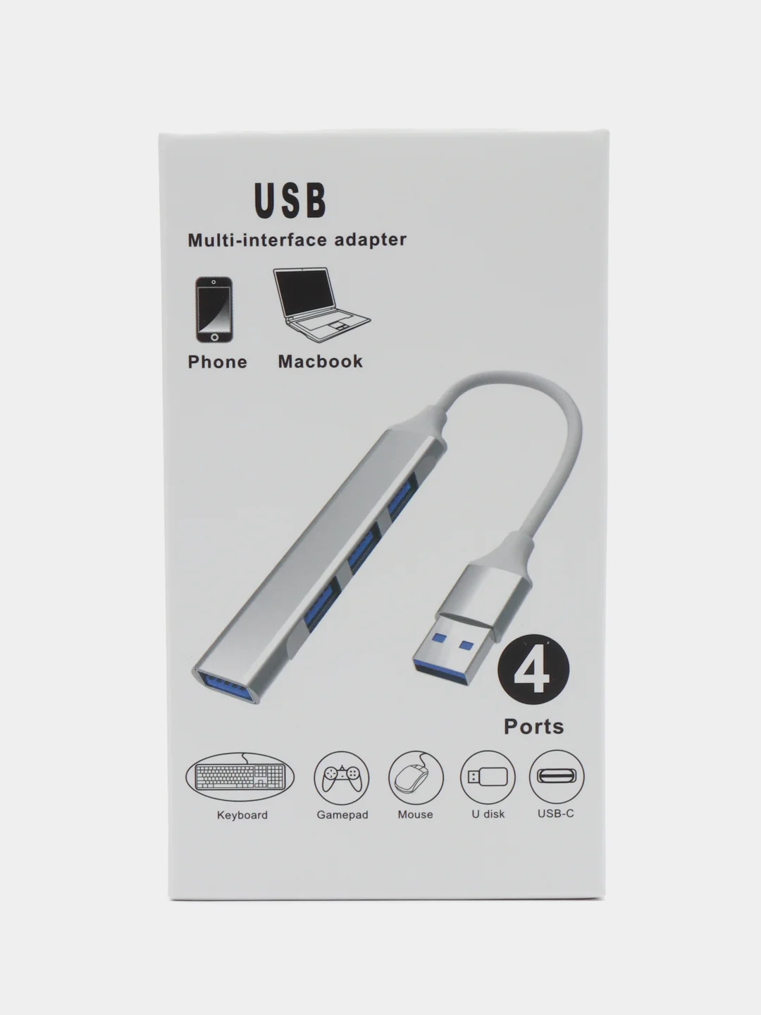 Серый хаб-концентратор usb hub 3.0, разветвитель на 4 порта