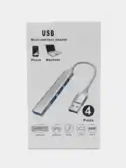 Серый хаб-концентратор usb hub 3.0, разветвитель на 4 порта