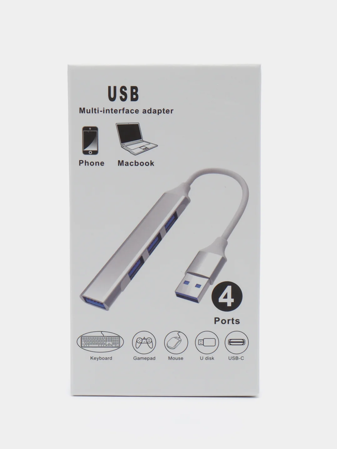 Серебряный хаб-концентратор usb hub 3.0, разветвитель на 4 порта