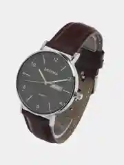 Серебряный мужские наручные часы Dedima D-183 с календарём в подарочной упаковке