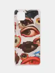 Кремовый чехол на Samsung Galaxy A12/M12 / Самсунг А12/М12 прозрачный, с рисунком, защита камеры