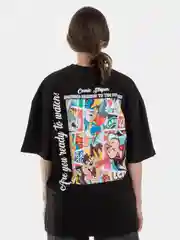 Угольный футболка оверсайз мужская, женская, с принтом и нашивкой мультяшной, хлопок, унисекс