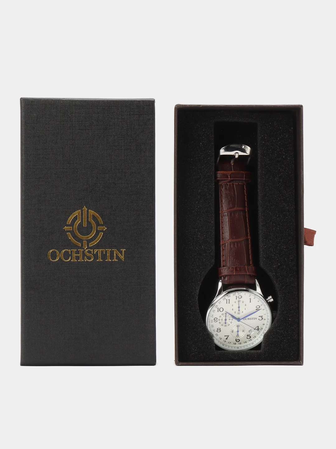 Серебряный мужские наручные часы Ochstin 6050C с хронографом в подарочной упаковке