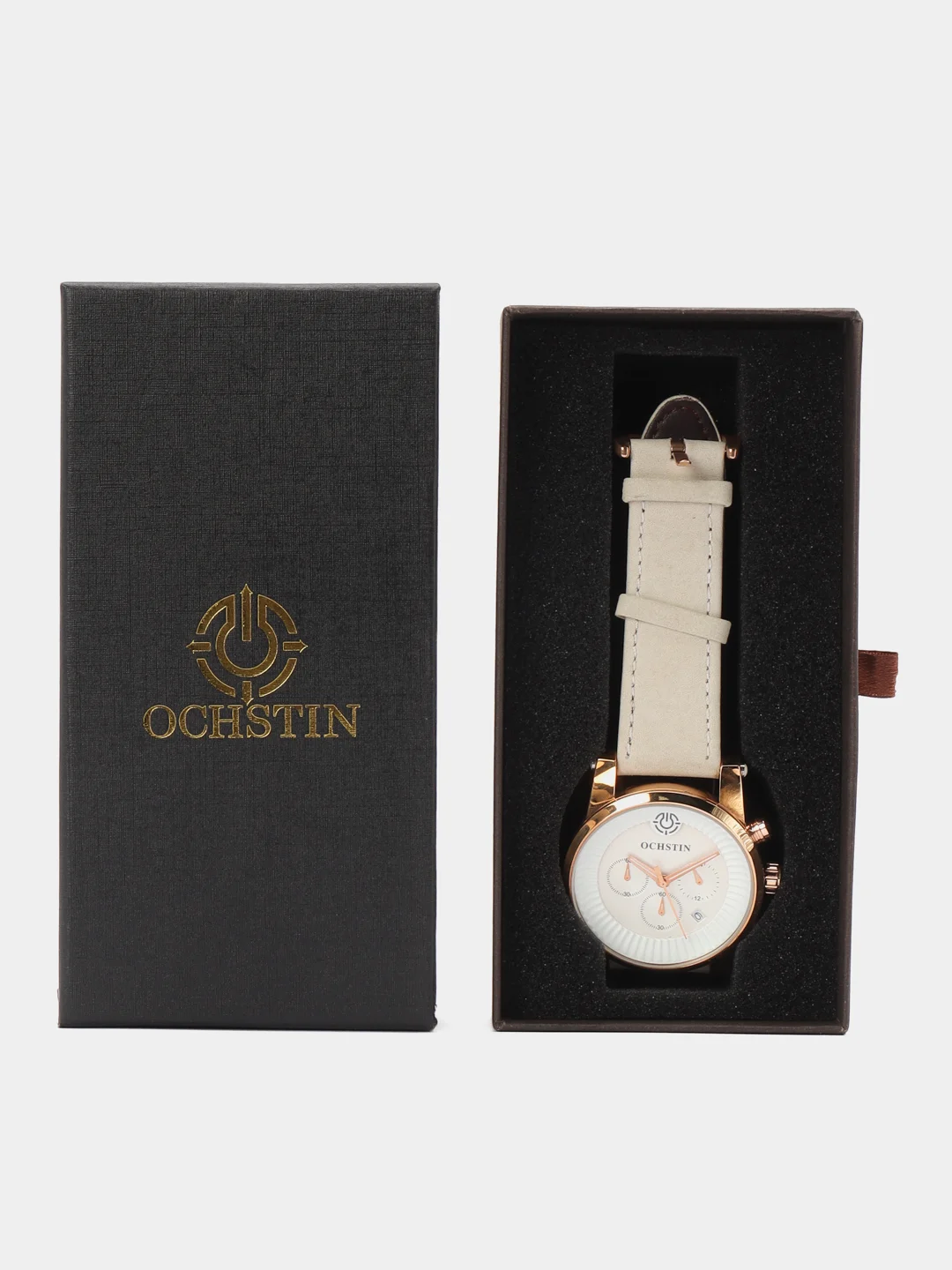 Бежевый мужские наручные часы Ochstin 6052C с хронографом в подарочной упаковке