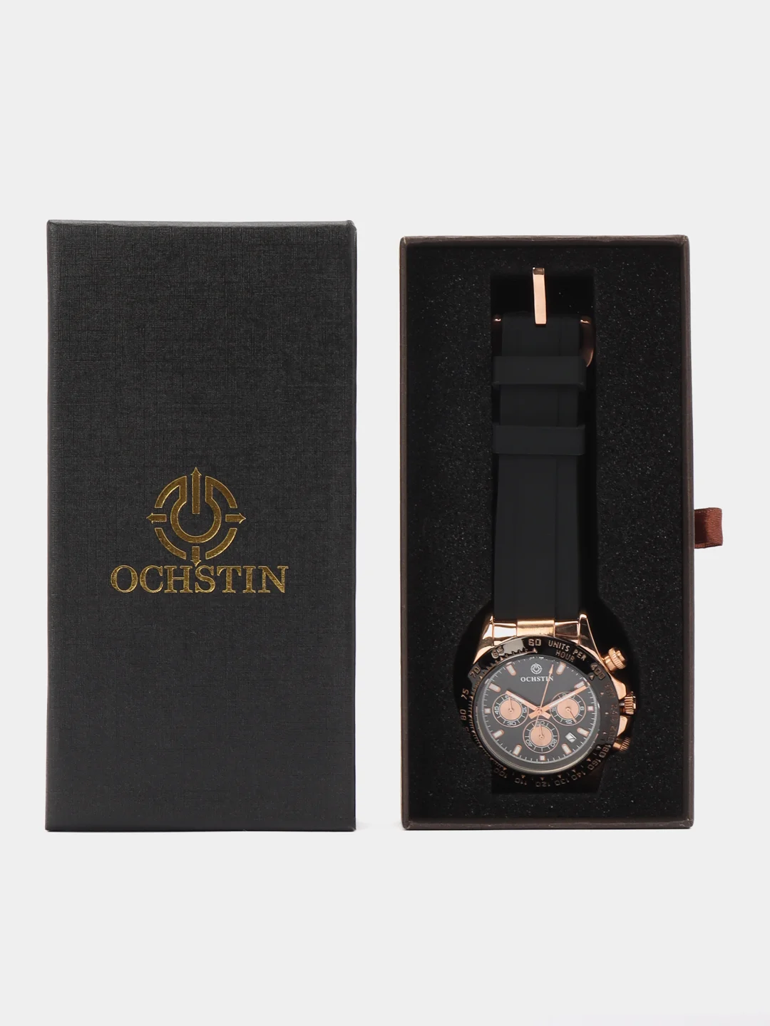 Черный мужские наручные часы Ochstin 6103A с хронографом в подарочной упаковке