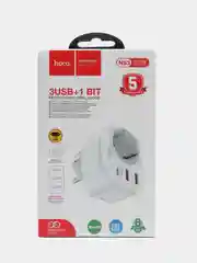 Белый многофункциональное сетевое зарядное устройство, розетка Hoco NS3: Type-C PD 20W, 2 USB 18W
