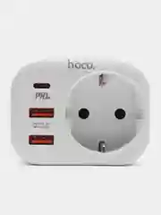 Белый многофункциональное сетевое зарядное устройство, розетка Hoco NS3: Type-C PD 20W, 2 USB 18W