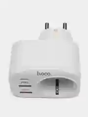 Белый многофункциональное сетевое зарядное устройство, розетка Hoco NS3: Type-C PD 20W, 2 USB 18W