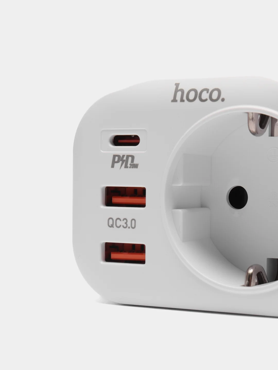 Белый многофункциональное сетевое зарядное устройство, розетка Hoco NS3: Type-C PD 20W, 2 USB 18W