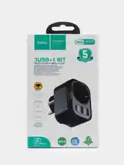 Белый многофункциональное сетевое зарядное устройство, розетка Hoco NS3: Type-C PD 20W, 2 USB 18W