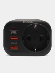 Многофункциональное сетевое зарядное устройство, розетка Hoco NS3: Type-C PD 20W, 2 USB 18W