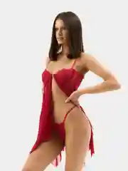 Красный женское неглиже сорочка с застежкой спереди, комбинация, прозрачный пеньюар с трусиками