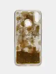 Желтый чехол силиконовый жидкий с блестками Huawei Honor 10X Lite 8C 8A Y6 2019