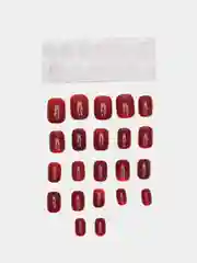 Бордовый накладные ногти / УФ печать короткий стиль - 24 штуки + стикеры 12 штук