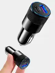 Черный автомобильное зарядное устройство Type-C, USB, 3.1 А, в прикуриватель, с быстрой зарядкой