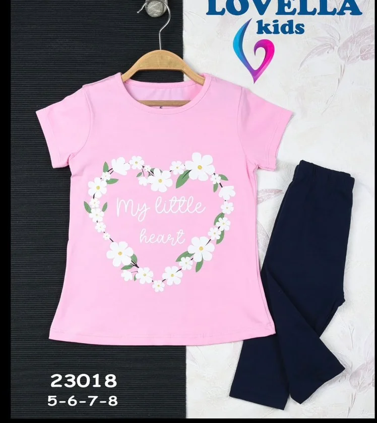Розовый комплект детский трикотажный для девочки футболка+бриджи LOVELLA 23018